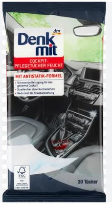 Вологі серветки для догляду за пластиковими поверхнями в автомобілі Denkmit Feuchte Cockpit Pflegetuch 20шт 982697 фото
