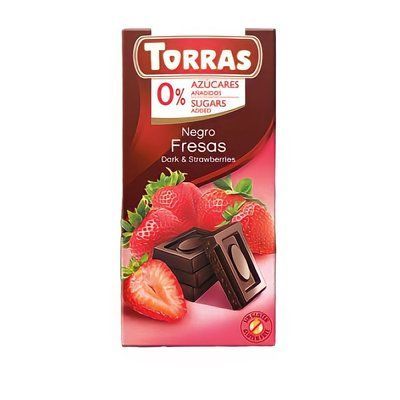 Шоколад черный с клубникой без сахара 528 Torras 75 г 907156 фото